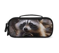 QMNALP Unisex Cute Pencil Case Small Pencil Pouch Large Cute Raccoon Printed Storage Organizer Multipurpose with Easy Grip Handle