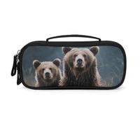 QMNALP Unisex Cute Pencil Case Small Pencil Pouch Large Encounter Animal Bear Printed Storage Organizer Multipurpose with Easy Grip Handle