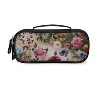 QMNALP Unisex Cute Pencil Case Small Pencil Pouch Large Garden Blooming Wildflowers Printed Storage Organizer Multipurpose with Easy Grip Handle
