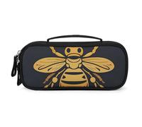 QMNALP Unisex Cute Pencil Case Small Pencil Pouch Large Golden Bee Insect Pattern Printed Storage Organizer Multipurpose with Easy Grip Handle