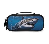 QMNALP Unisex Cute Pencil Case Small Pencil Pouch Large Great White Shark Printed Storage Organizer Multipurpose with Easy Grip Handle