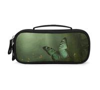 QMNALP Unisex Cute Pencil Case Small Pencil Pouch Large Green Forest Butterfly Printed Storage Organizer Multipurpose with Easy Grip Handle