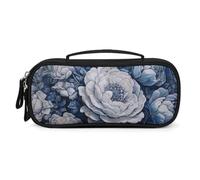 QMNALP Unisex Cute Pencil Case Small Pencil Pouch Large Hand Drawn Blue Flowers Printed Storage Organizer Multipurpose with Easy Grip Handle