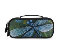 QMNALP Unisex Cute Pencil Case Small Pencil Pouch Large Hand Painted Blue Dragonfly Printed Storage Organizer Multipurpose with Easy Grip Handle