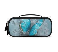 QMNALP Unisex Cute Pencil Case Small Pencil Pouch Large Light Blue Butterfly Printed Storage Organizer Multipurpose with Easy Grip Handle