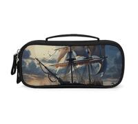 QMNALP Unisex Cute Pencil Case Small Pencil Pouch Large Nautical Sailboat Printed Storage Organizer Multipurpose with Easy Grip Handle