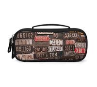 QMNALP Unisex Cute Pencil Case Small Pencil Pouch Large Old License Plate Printed Storage Organizer Multipurpose with Easy Grip Handle