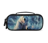 QMNALP Unisex Cute Pencil Case Small Pencil Pouch Large Polar Bears Northern Lights Printed Storage Organizer Multipurpose with Easy Grip Handle
