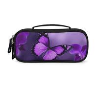 QMNALP Unisex Cute Pencil Case Small Pencil Pouch Large Purple Butterfly Printed Storage Organizer Multipurpose with Easy Grip Handle
