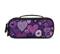QMNALP Unisex Cute Pencil Case Small Pencil Pouch Large Purple Heart Shape Printed Storage Organizer Multipurpose with Easy Grip Handle