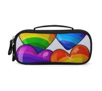 QMNALP Unisex Cute Pencil Case Small Pencil Pouch Large Rainbow Colored Gay Pride Hearts Printed Storage Organizer Multipurpose with Easy Grip Handle