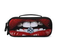 QMNALP Unisex Cute Pencil Case Small Pencil Pouch Large Red Lips with Diamond Printed Storage Organizer Multipurpose with Easy Grip Handle