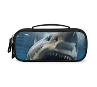 QMNALP Unisex Cute Pencil Case Small Pencil Pouch Large Shark Mouth Printed Storage Organizer Multipurpose with Easy Grip Handle