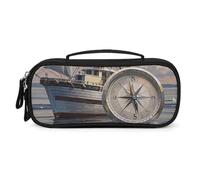 QMNALP Unisex Cute Pencil Case Small Pencil Pouch Large Ship And Compass Printed Storage Organizer Multipurpose with Easy Grip Handle
