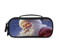 QMNALP Unisex Cute Pencil Case Small Pencil Pouch Large Smiling Santa Claus Printed Storage Organizer Multipurpose with Easy Grip Handle
