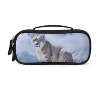 QMNALP Unisex Cute Pencil Case Small Pencil Pouch Large Snow Leopard Mountain Printed Storage Organizer Multipurpose with Easy Grip Handle