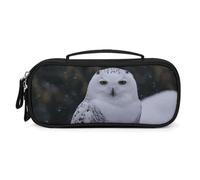 QMNALP Unisex Cute Pencil Case Small Pencil Pouch Large Snow Owl Printed Storage Organizer Multipurpose with Easy Grip Handle