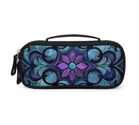 QMNALP Unisex Cute Pencil Case Small Pencil Pouch Large Stained Glass Pattern Printed Storage Organizer Multipurpose with Easy Grip Handle