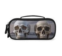 QMNALP Unisex Cute Pencil Case Small Pencil Pouch Large Two Different Skulls Printed Storage Organizer Multipurpose with Easy Grip Handle
