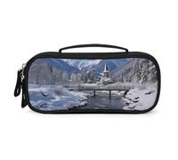 QMNALP Unisex Cute Pencil Case Small Pencil Pouch Large Winter Landscape in The Alps Printed Storage Organizer Multipurpose with Easy Grip Handle