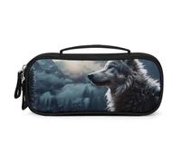 QMNALP Unisex Cute Pencil Case Small Pencil Pouch Large Wolf at Night Printed Storage Organizer Multipurpose with Easy Grip Handle