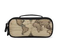 QMNALP Unisex Cute Pencil Case Small Pencil Pouch Large World Map Retro Printed Storage Organizer Multipurpose with Easy Grip Handle