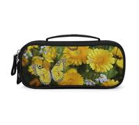 QMNALP Unisex Cute Pencil Case Small Pencil Pouch Large Yellow Butterfly And Daisies Printed Storage Organizer Multipurpose with Easy Grip Handle