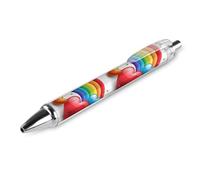 QMNBTES 1 Pack Retractable Black Ballpoint Pens for Smooth Writing 0.5mm Fine Point Fineliner Refillable Quick Dry Gel Ink Rainbow Love Heart Rollerball Pens Comfort Grip for Journaling Note Taking