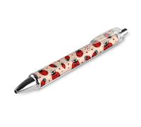 QMNBTES 1 Pack Retractable Black Ballpoint Pens for Smooth Writing 0.5mm Fine Point Fineliner Refillable Quick Dry Gel Ink Cute Ladybug Rollerball Pens Comfort Grip for Journaling Note Taking