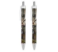 QMNBTES 2 Pack Retractable Black Ballpoint Pens for Smooth Writing 0.5mm Fine Point Fineliner Refillable Quick Dry Gel Ink Camouflage Deer Rollerball Pens Comfort Grip for Journaling Note Taking