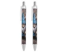 QMNBTES 2 Pack Retractable Black Ballpoint Pens for Smooth Writing 0.5mm Fine Point Fineliner Refillable Quick Dry Gel Ink Colorful Gnomes Rollerball Pens Comfort Grip for Journaling Note Taking
