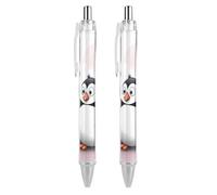 QMNBTES 2 Pack Retractable Black Ballpoint Pens for Smooth Writing 0.5mm Fine Point Fineliner Refillable Quick Dry Gel Ink I Love Penguins Rollerball Pens Comfort Grip for Journaling Note Taking