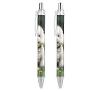 QMNBTES 2 Pack Retractable Black Ballpoint Pens for Smooth Writing 0.5mm Fine Point Fineliner Refillable Quick Dry Gel Ink Bichon Frise Dog Rollerball Pens Comfort Grip for Journaling Note Taking