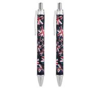 QMNBTES 2 Pack Retractable Black Ballpoint Pens for Smooth Writing 0.5mm Fine Point Fineliner Refillable Quick Dry Gel Ink British Flag Rollerball Pens Comfort Grip for Journaling Note Taking