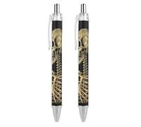 QMNBTES 2 Pack Retractable Black Ballpoint Pens for Smooth Writing 0.5mm Fine Point Fineliner Refillable Quick Dry Gel Ink Strange Painting Rollerball Pens Comfort Grip for Journaling Note Taking