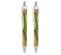 QMNBTES 2 Pack Retractable Black Ballpoint Pens for Smooth Writing 0.5mm Fine Point Fineliner Refillable Quick Dry Gel Ink Leaf Vein Green Rollerball Pens Comfort Grip for Journaling Note Taking