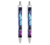QMNBTES 2 Pack Retractable Black Ballpoint Pens for Smooth Writing 0.5mm Fine Point Fineliner Refillable Quick Dry Gel Ink Beauty Butterfly Rollerball Pens Comfort Grip for Journaling Note Taking