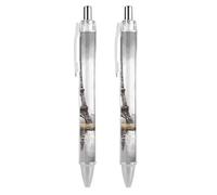 QMNBTES 2 Pack Retractable Black Ballpoint Pens for Smooth Writing 0.5mm Fine Point Fineliner Refillable Quick Dry Gel Ink Paris Eiffel Tower Rollerball Pens Comfort Grip for Journaling Note Taking