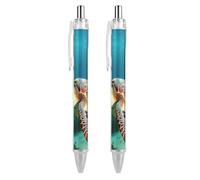 QMNBTES 2 Pack Retractable Black Ballpoint Pens for Smooth Writing 0.5mm Fine Point Fineliner Refillable Quick Dry Gel Ink Sea Turtle Rollerball Pens Comfort Grip for Journaling Note Taking