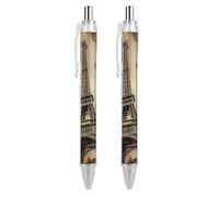 QMNBTES 2 Pack Retractable Black Ballpoint Pens for Smooth Writing 0.5mm Fine Point Fineliner Refillable Quick Dry Gel Ink Paris Eiffel Tower Rollerball Pens Comfort Grip for Journaling Note Taking