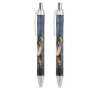 QMNBTES 2 Pack Retractable Black Ballpoint Pens for Smooth Writing 0.5mm Fine Point Fineliner Refillable Quick Dry Gel Ink Mallard Duck Rollerball Pens Comfort Grip for Journaling Note Taking