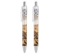 QMNBTES 2 Pack Retractable Black Ballpoint Pens for Smooth Writing 0.5mm Fine Point Fineliner Refillable Quick Dry Gel Ink Desert Locust Swarm Rollerball Pens Comfort Grip for Journaling Note Taking