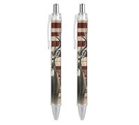 QMNBTES 2 Pack Retractable Black Ballpoint Pens for Smooth Writing 0.5mm Fine Point Fineliner Refillable Quick Dry Gel Ink Americana Flag Deer Rollerball Pens Comfort Grip for Journaling Note Taking