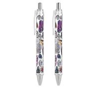 QMNBTES 2 Pack Retractable Black Ballpoint Pens for Smooth Writing 0.5mm Fine Point Fineliner Refillable Quick Dry Gel Ink Geodes And Rocks Rollerball Pens Comfort Grip for Journaling Note Taking