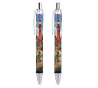 QMNBTES 2 Pack Retractable Black Ballpoint Pens for Smooth Writing 0.5mm Fine Point Fineliner Refillable Quick Dry Gel Ink Coastal Lighthouse Rollerball Pens Comfort Grip for Journaling Note Taking