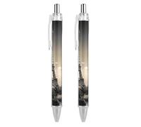 QMNBTES 2 Pack Retractable Black Ballpoint Pens for Smooth Writing 0.5mm Fine Point Fineliner Refillable Quick Dry Gel Ink Paris Tower Rollerball Pens Comfort Grip for Journaling Note Taking
