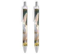 QMNBTES 2 Pack Retractable Black Ballpoint Pens for Smooth Writing 0.5mm Fine Point Fineliner Refillable Quick Dry Gel Ink Cute White Rabbit Rollerball Pens Comfort Grip for Journaling Note Taking