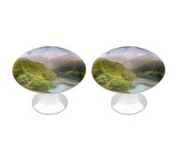 QMNBTES 2 PCS Kitchen Mountain Valley with Rainbow Cabinet Knobs, Stainless Steel Furniture Knob Pulls Handles Decorative, Vintage Knobs for Dresser/Drawers/Bathroom/Closet Door/Bifold Door/Cupboard