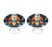 QMNBTES 2 PCS Kitchen Rocket Clipart Space Ship Cabinet Knobs, Stainless Steel Furniture Knob Pulls Handles Decorative, Vintage Knobs for Dresser/Drawers/Bathroom/Closet Door/Bifold Door/Cupboard