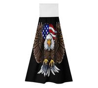 QMNBTES 2 PCS Kitchen Towels with Hanging Loop Super Soft & Absorbent Dish Cloth Decorative Washcloths for Showering Fast Drying USA Flag Patriotic Eagle Hand Towel for Kitchen Bath Gym Salon Bar